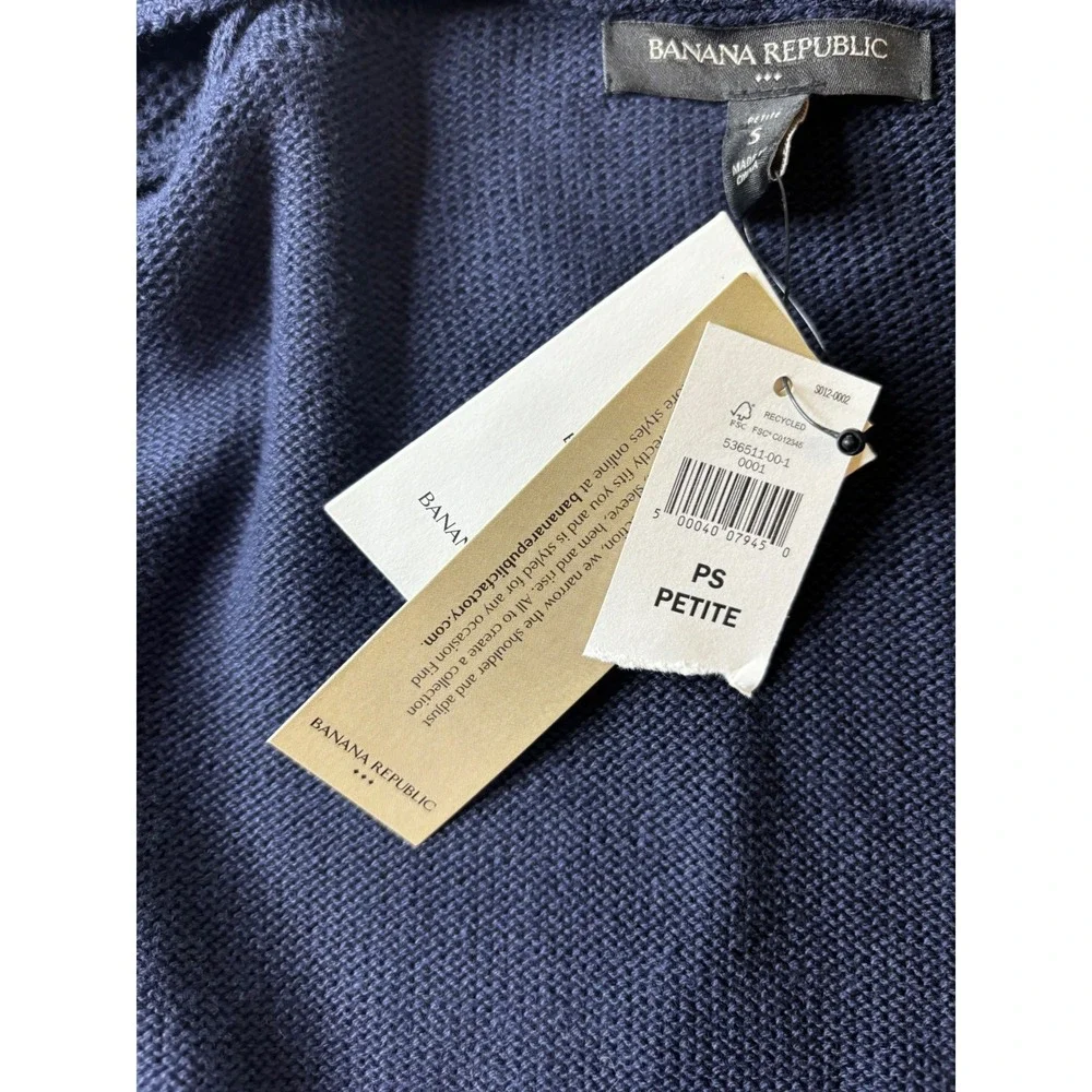 Banana Republic Navy Blue Longline Cotton Cardigan Sweater PS Petite Small NEW - Picture 7 of 12